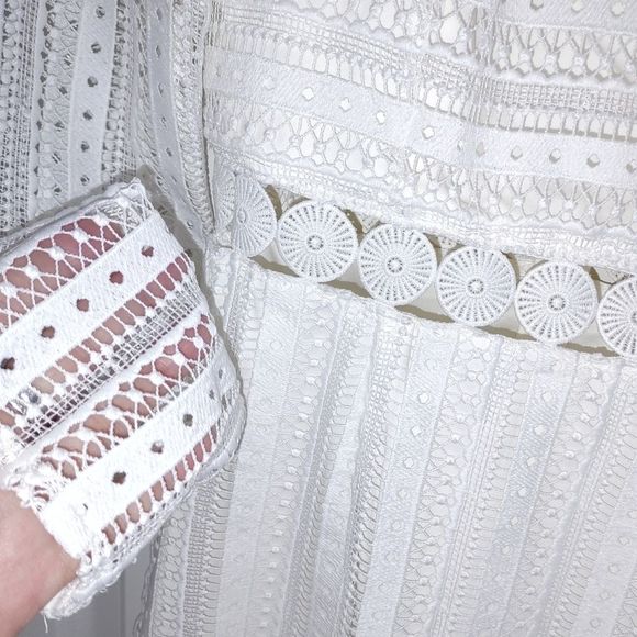 New Bardot Vivian White Dress 6 Long Sleeves Sheer - Picture 5 of 9